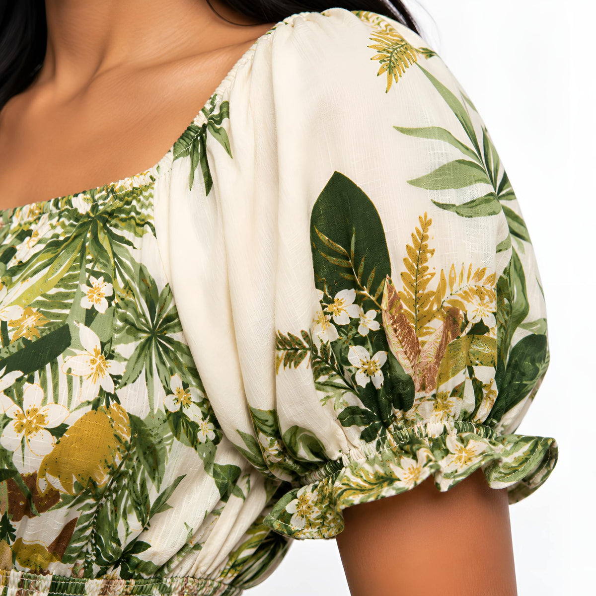 Green Tropical Print Maxi Dress