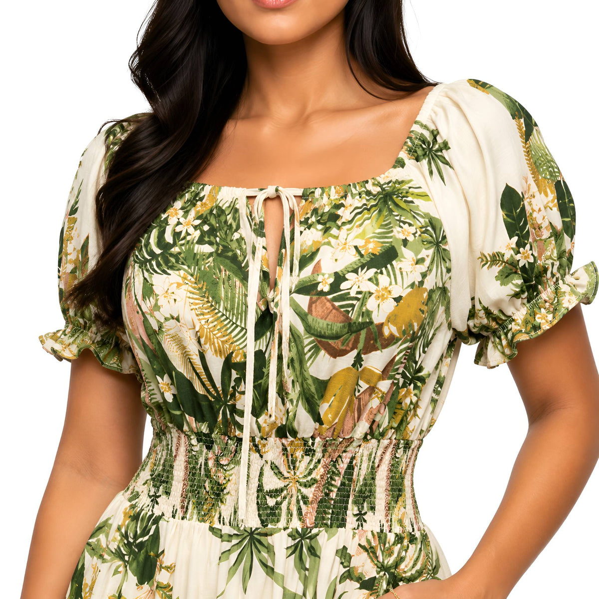 Green Tropical Print Maxi Dress