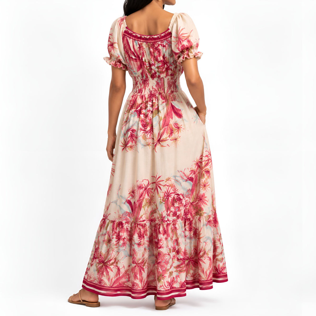 Pink Tropical Print Maxi Dress