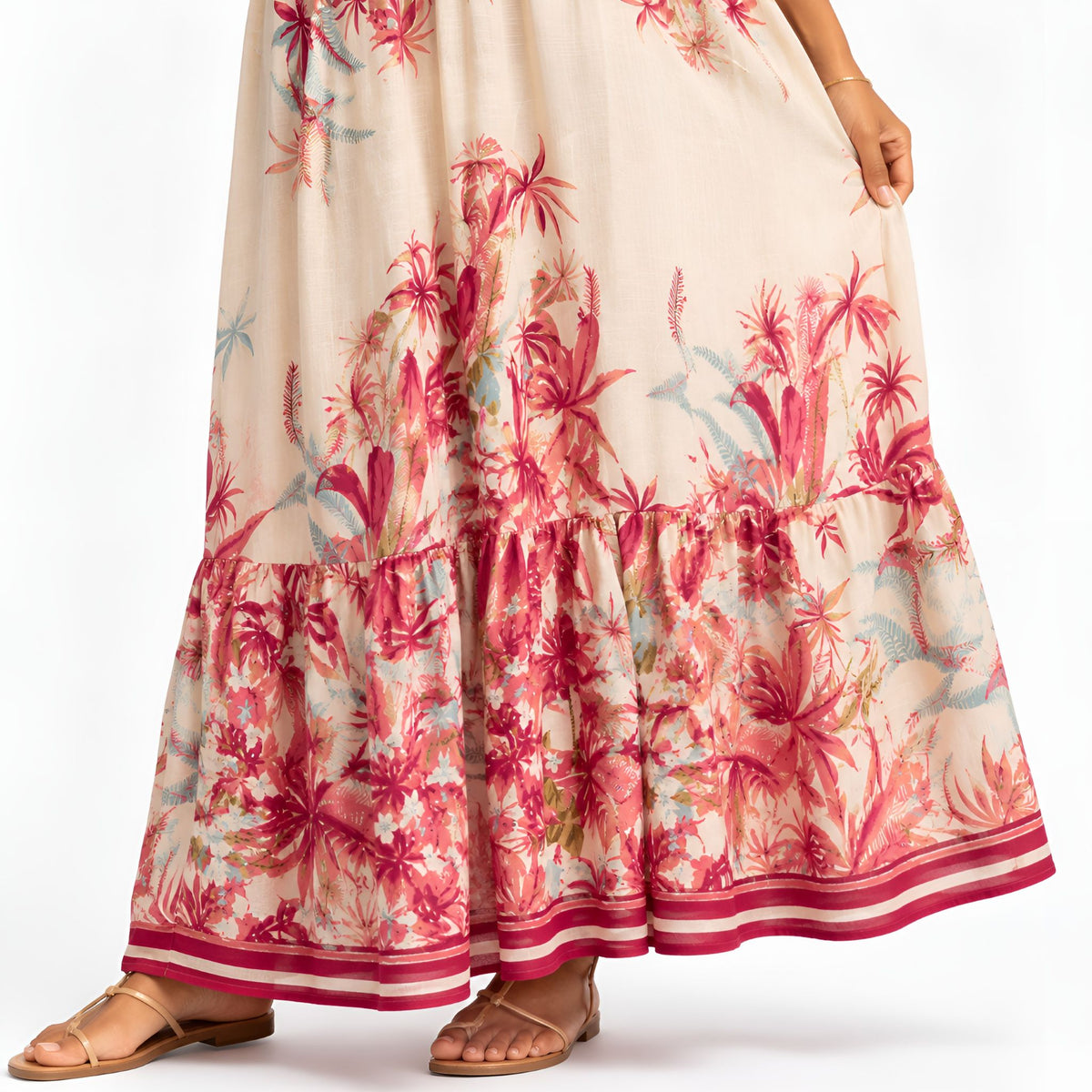 Pink Tropical Print Maxi Dress