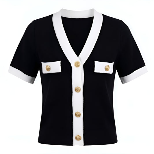 Ladies Contrast Knit Cardigan