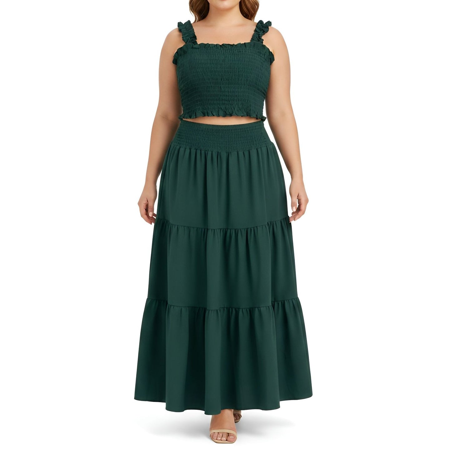 2-Piece Emerald Green Skirt and Top Set