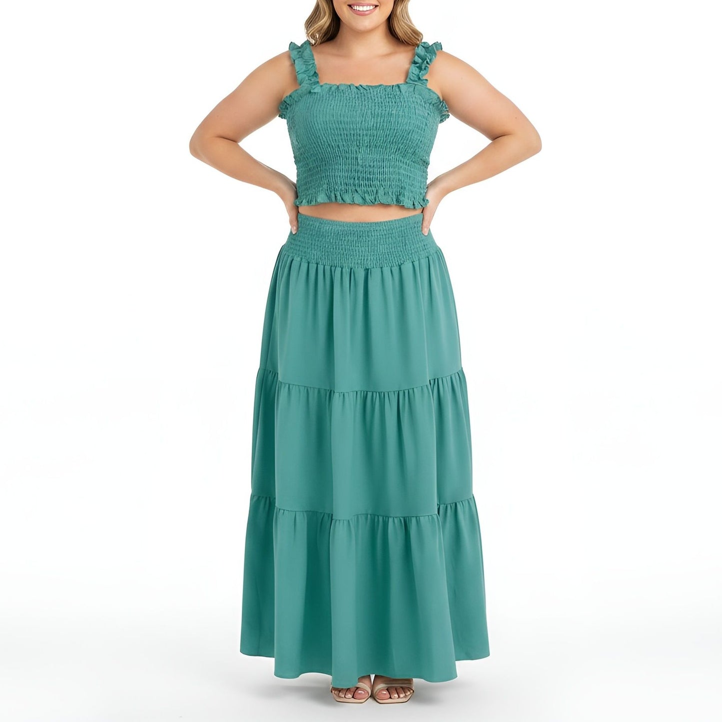 2-Piece Seafoam Green Skirt and Top Set