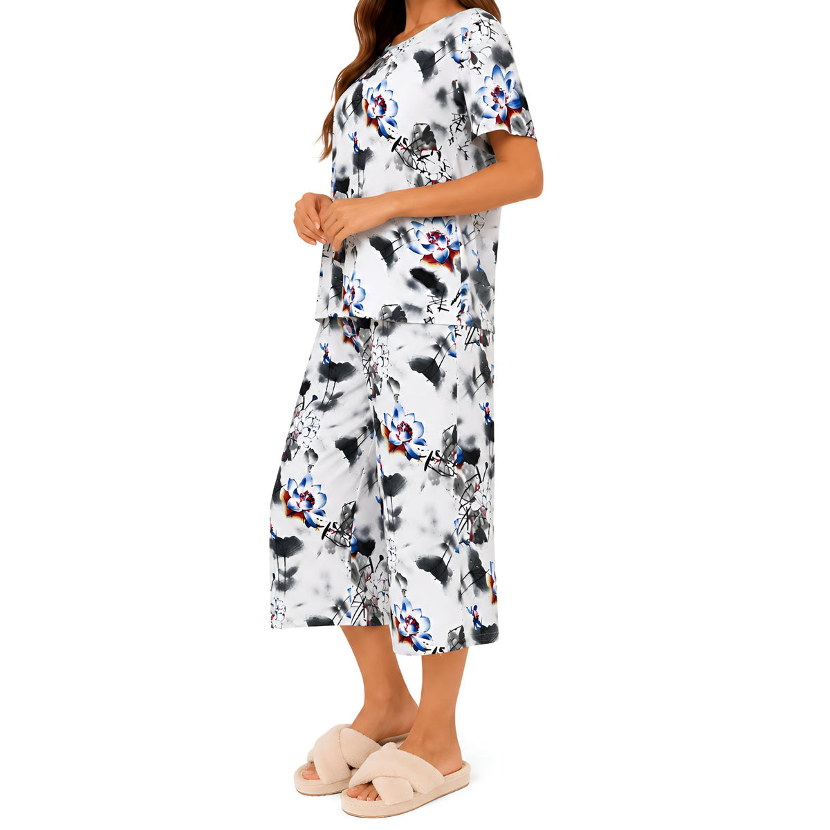 3/4 Pyjama set - White Floral