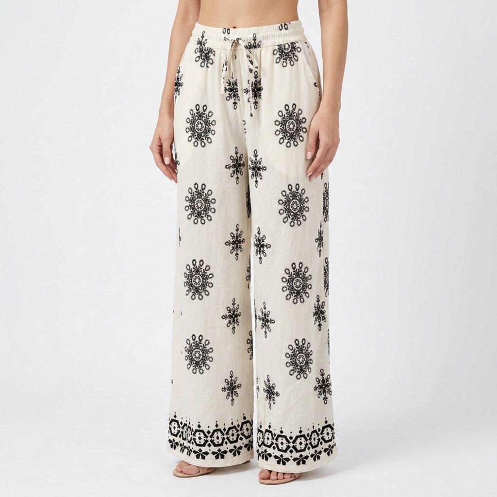 Bohemian Print Wide Leg Palazzo Pant