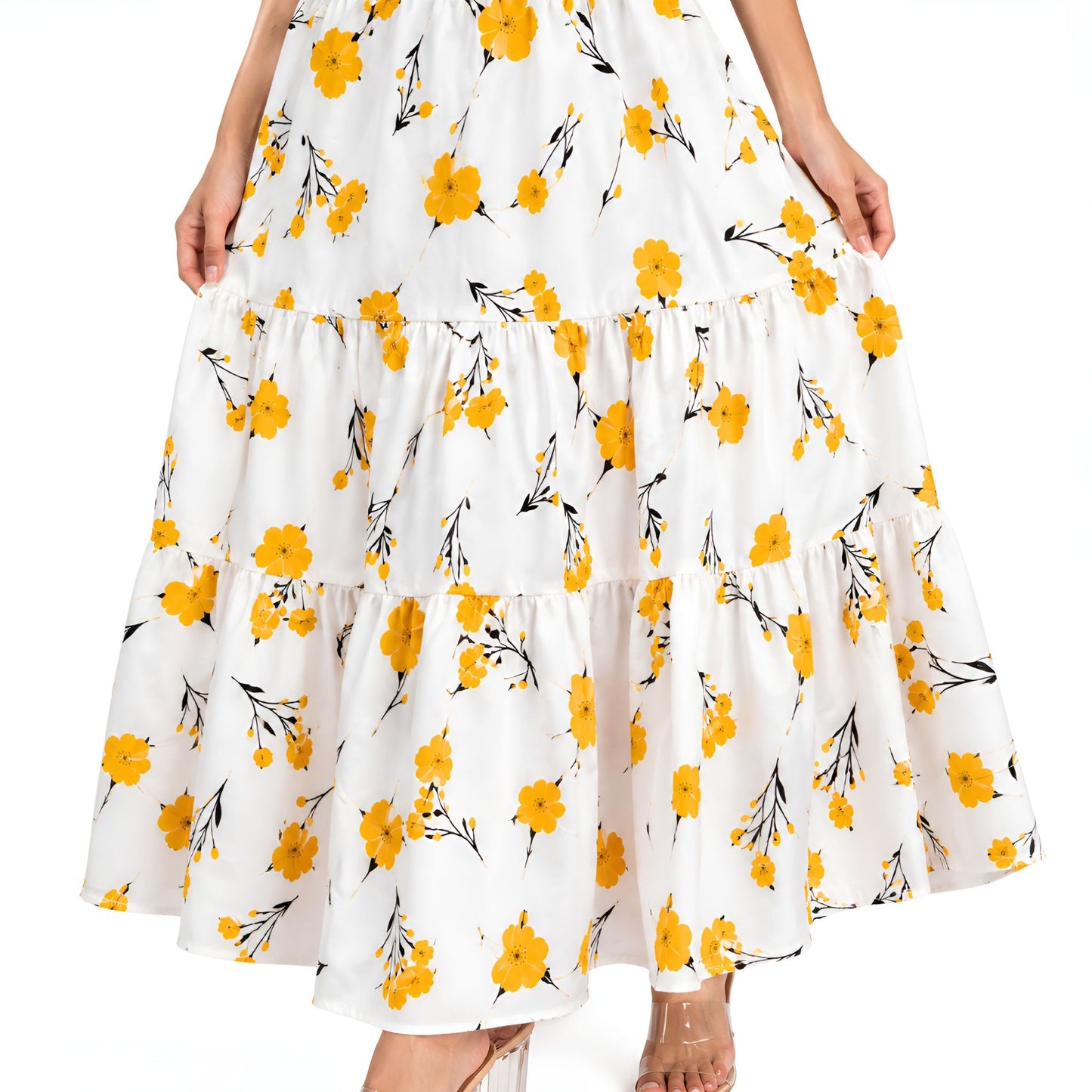Yellow Floral Smocked Maxi Dress