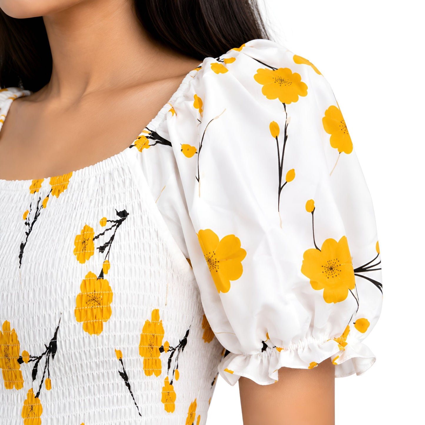 Yellow Floral Smocked Maxi Dress