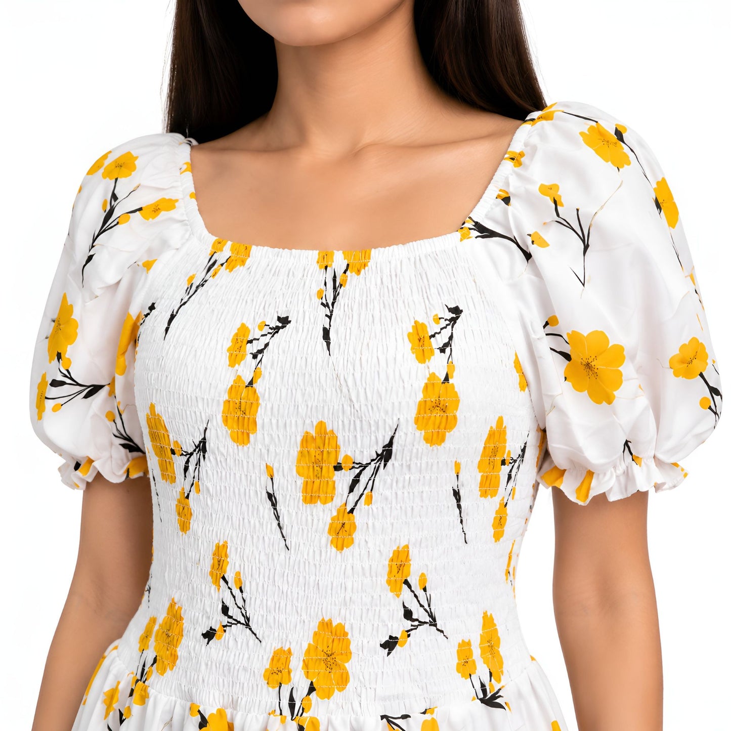 Yellow Floral Smocked Maxi Dress